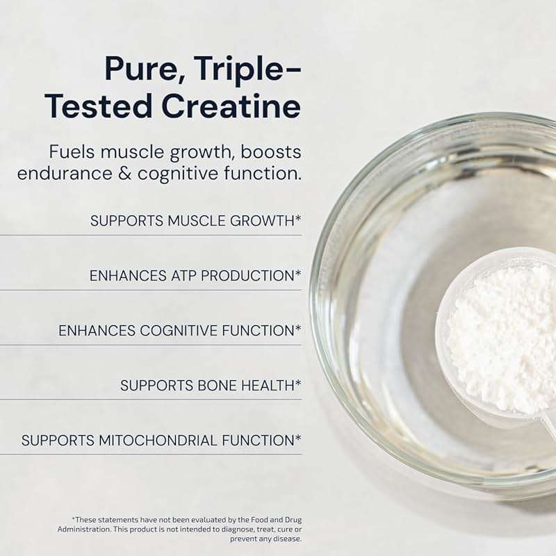 Blueprint Bryan Johnson Creatine Monohydrate Powder – Amino Acid Powder - Supplement Supports Muscle Growth, Recovery, Strength & Focus – Unflavored Creatine for Women & Men – 5g Dose – 100 Servings - Image 3