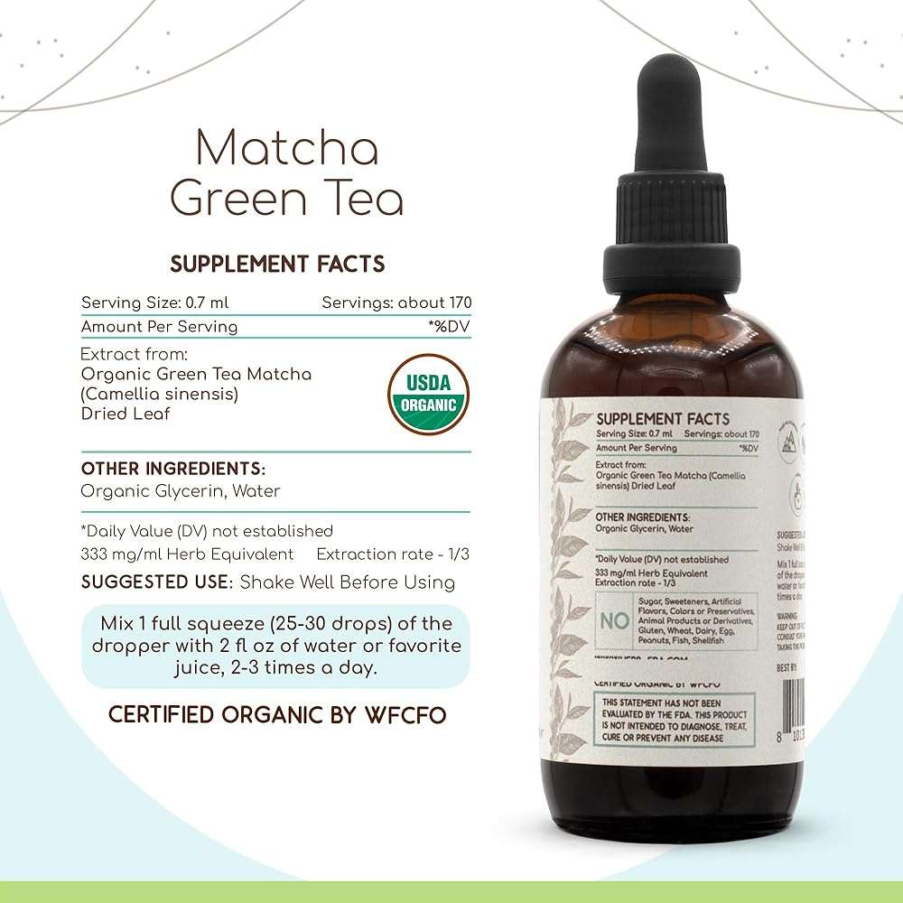 HerbEra Matcha Green Tea B120 USDA Organic Tincture | Alcohol-Free Extract, High-Potency Herbal Drops | Certified Organic Green Tea, Matcha (Camellia sinensis) Dried Leaf (4 oz) - Image 3