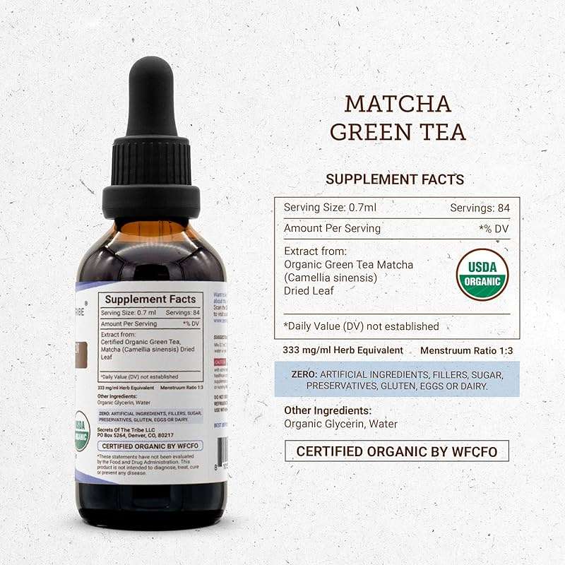 Secrets of the Tribe Matcha Green Tea USDA Organic | Alcohol-Free Extract, High-Potency Herbal Drops | Made from 100% Certified Organic Green Tea, Matcha (Camellia sinensis) Dried Leaf (2 oz) - Image 4