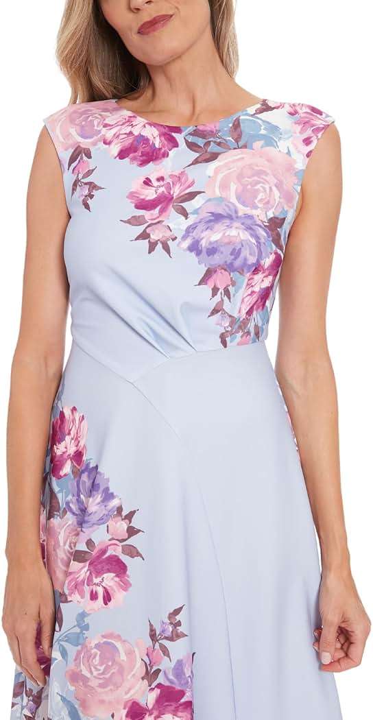 London Times Women's Women's Fit & Flare Midi Dress with Cap Sleeves - Stretchy Formal Fabric - Special Occasion Wedding Guest Dress - Image 5