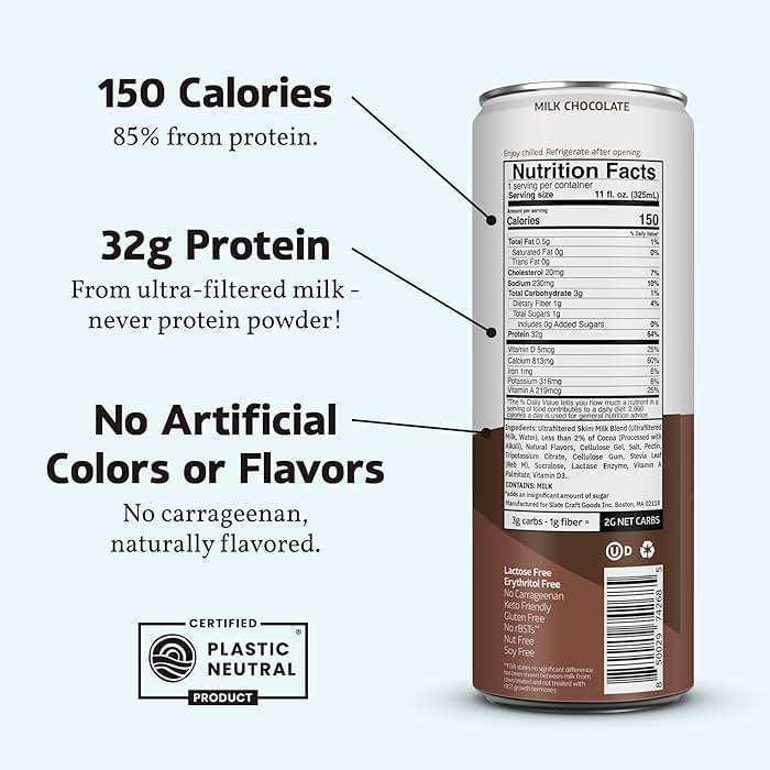 Slate Milk - High Protein Nutrition Shake - Milk Chocolate - 32g Protein, 1g Sugar, 150 Calories, 2g Net Carbs - Lactose Free - No Added Sugar - Breakfast Boost, Post Workout - 11 fl oz, 12 Cans - Image 2
