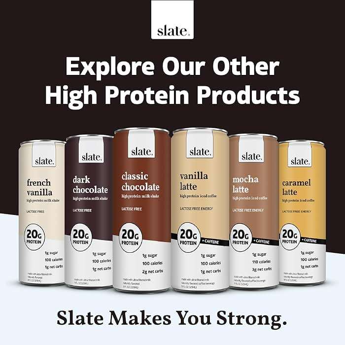 Slate Milk - High Protein Nutrition Shake - Milk Chocolate - 32g Protein, 1g Sugar, 150 Calories, 2g Net Carbs - Lactose Free - No Added Sugar - Breakfast Boost, Post Workout - 11 fl oz, 12 Cans - Image 6