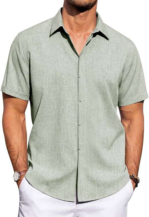 J.VER Men's Linen Shirts Casual Short Sleeve Button Down Shirt Beach Vacation Cruise Summer Wedding Cotton Tops - Image 1