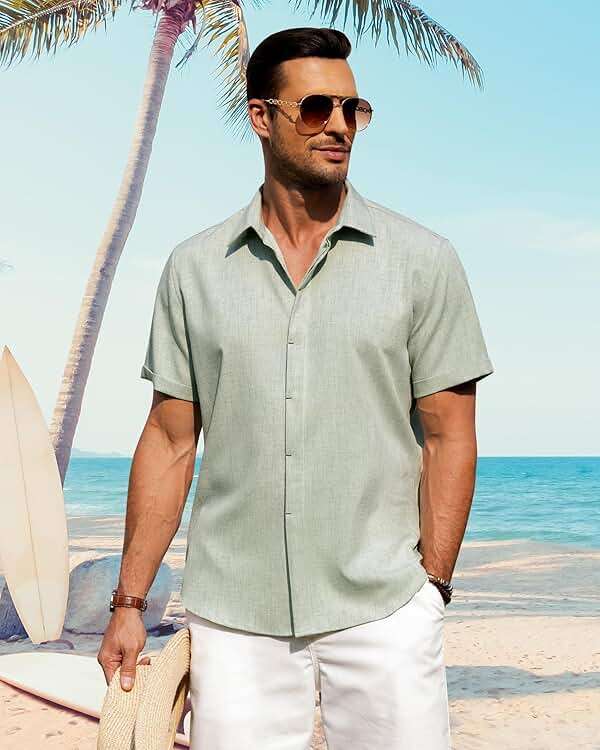 J.VER Men's Linen Shirts Casual Short Sleeve Button Down Shirt Beach Vacation Cruise Summer Wedding Cotton Tops - Image 2