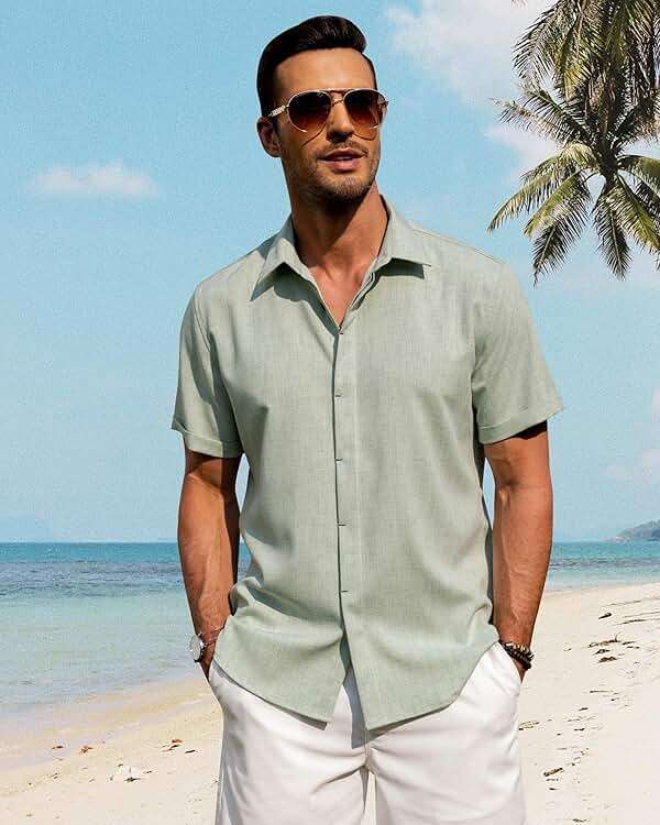 J.VER Men's Linen Shirts Casual Short Sleeve Button Down Shirt Beach Vacation Cruise Summer Wedding Cotton Tops - Image 3