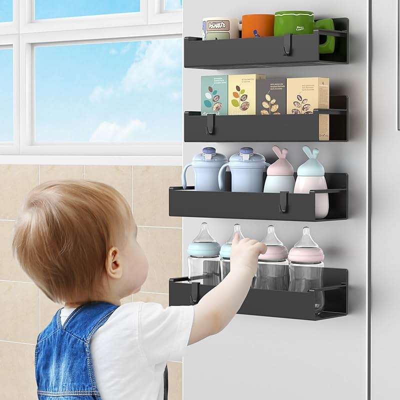 HuggieGems 4 Pack Magnetic Spice Rack Organizer for Refrigerator and Oven, Black Fridge Organizers and Storage for Kitchen - Image 8