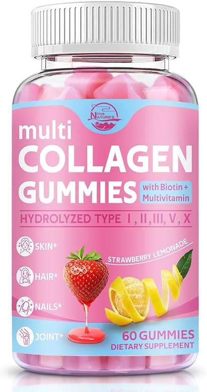 Nature's live Multi Collagen Peptides Gummies, Type I, II, III, V, X - Hydrolyzed Collagen Peptides with Biotin, Hyaluronic Acid, Supports Healthy Skin, Strong Nails & Thick Hair, 60 Count, 1 Pack - Image 1