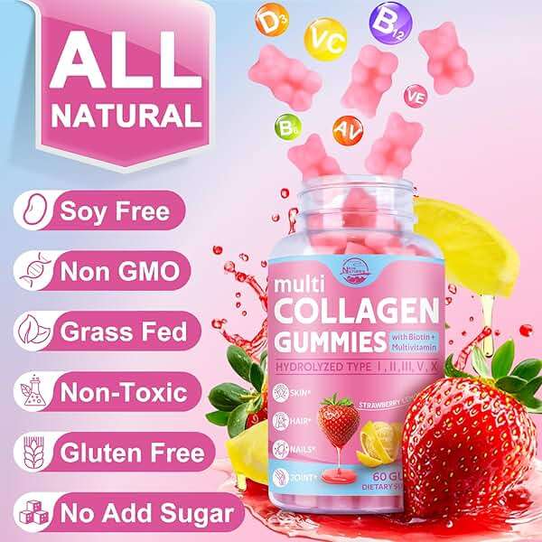Nature's live Multi Collagen Peptides Gummies, Type I, II, III, V, X - Hydrolyzed Collagen Peptides with Biotin, Hyaluronic Acid, Supports Healthy Skin, Strong Nails & Thick Hair, 60 Count, 1 Pack - Image 7
