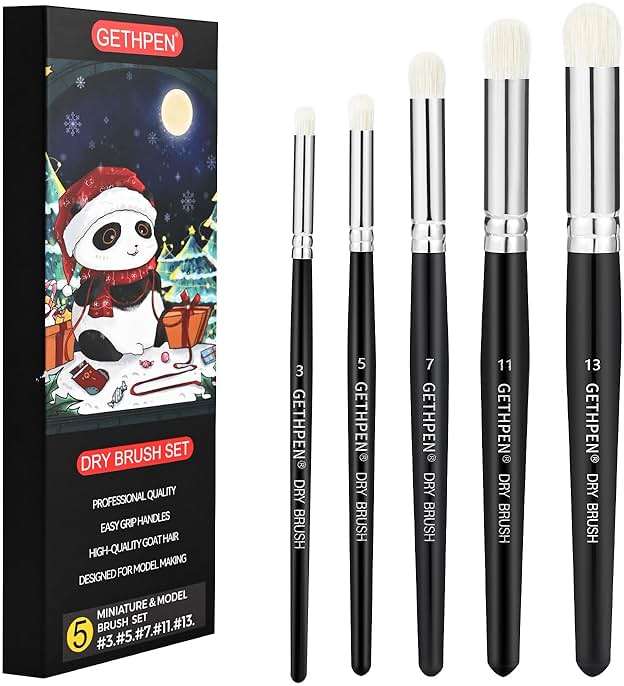 GETHPEN Dry Brush Miniature Painting Drybrush Set - 5 Sizes Hobby Detail Paint Brush Set for Acrylic/Oil/Watercolor Brushes for Beginners & Pros - Image 1