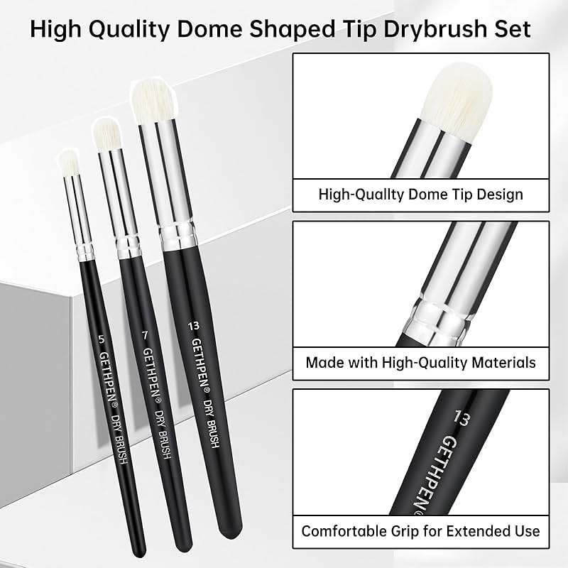 GETHPEN Dry Brush Miniature Painting Drybrush Set - 5 Sizes Hobby Detail Paint Brush Set for Acrylic/Oil/Watercolor Brushes for Beginners & Pros - Image 4