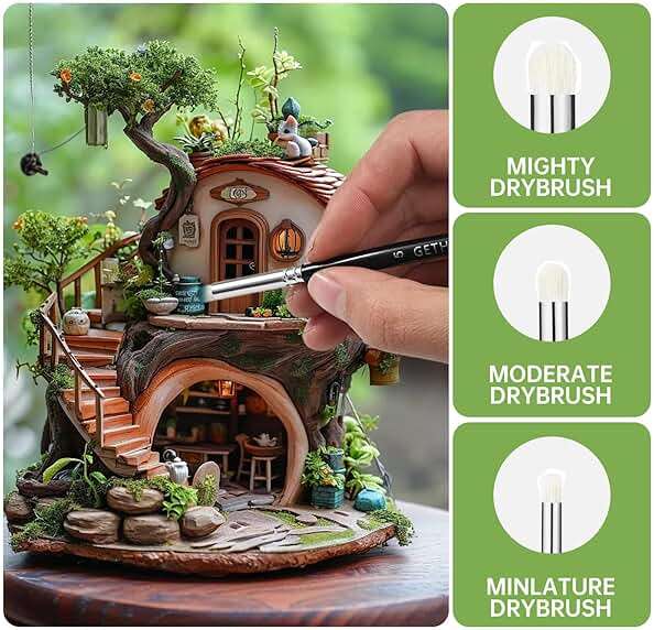 GETHPEN Dry Brush Miniature Painting Drybrush Set - 5 Sizes Hobby Detail Paint Brush Set for Acrylic/Oil/Watercolor Brushes for Beginners & Pros - Image 7