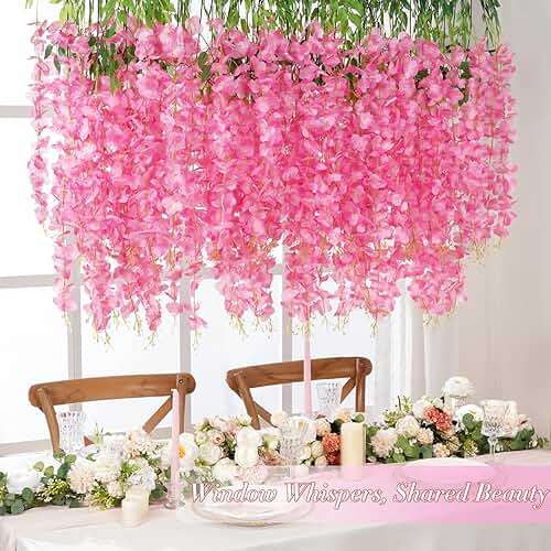 40 Pack Wisteria Hanging Flowers,Hanging Flowers,Fake Wisteria, Hanging Flowers for Decoration,Artificial Flowers,Vines for Bedroom, Wisteria for Wedding Decorations for Home Party(3.6 Ft/Pcs, Pink) - Image 2