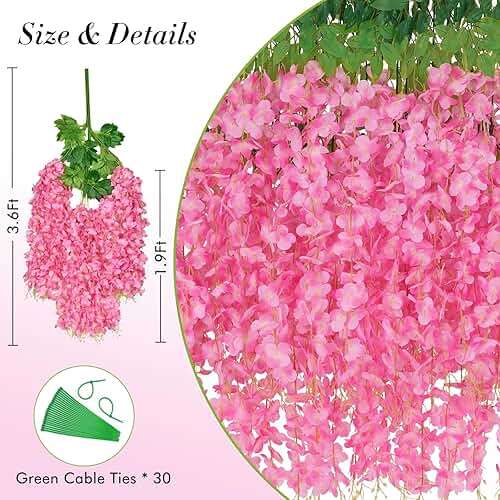 40 Pack Wisteria Hanging Flowers,Hanging Flowers,Fake Wisteria, Hanging Flowers for Decoration,Artificial Flowers,Vines for Bedroom, Wisteria for Wedding Decorations for Home Party(3.6 Ft/Pcs, Pink) - Image 3