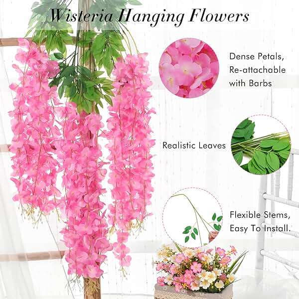 40 Pack Wisteria Hanging Flowers,Hanging Flowers,Fake Wisteria, Hanging Flowers for Decoration,Artificial Flowers,Vines for Bedroom, Wisteria for Wedding Decorations for Home Party(3.6 Ft/Pcs, Pink) - Image 5