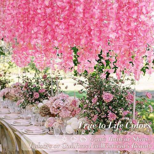 40 Pack Wisteria Hanging Flowers,Hanging Flowers,Fake Wisteria, Hanging Flowers for Decoration,Artificial Flowers,Vines for Bedroom, Wisteria for Wedding Decorations for Home Party(3.6 Ft/Pcs, Pink) - Image 6