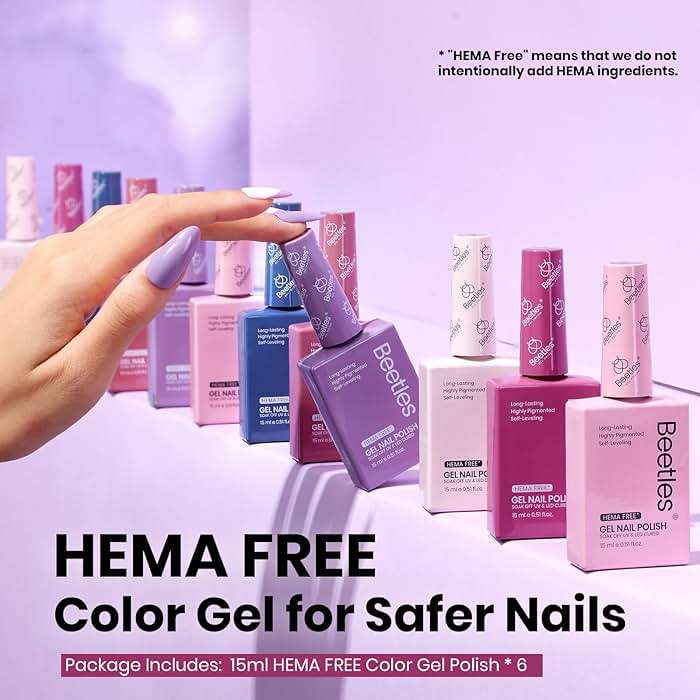 Beetles Hema-Free Gel Polish Set - 6 Colors 15ml Full Size Baby Pink Purple Gel Nude Pink Summer Colors Gel Polish Kit Soak Off Uv LED Nail Lamp DIY Home Manicure Salon Serene Afternoon - Image 2