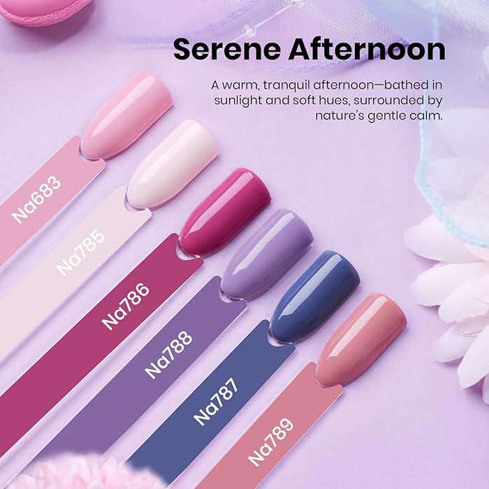 Beetles Hema-Free Gel Polish Set - 6 Colors 15ml Full Size Baby Pink Purple Gel Nude Pink Summer Colors Gel Polish Kit Soak Off Uv LED Nail Lamp DIY Home Manicure Salon Serene Afternoon - Image 3