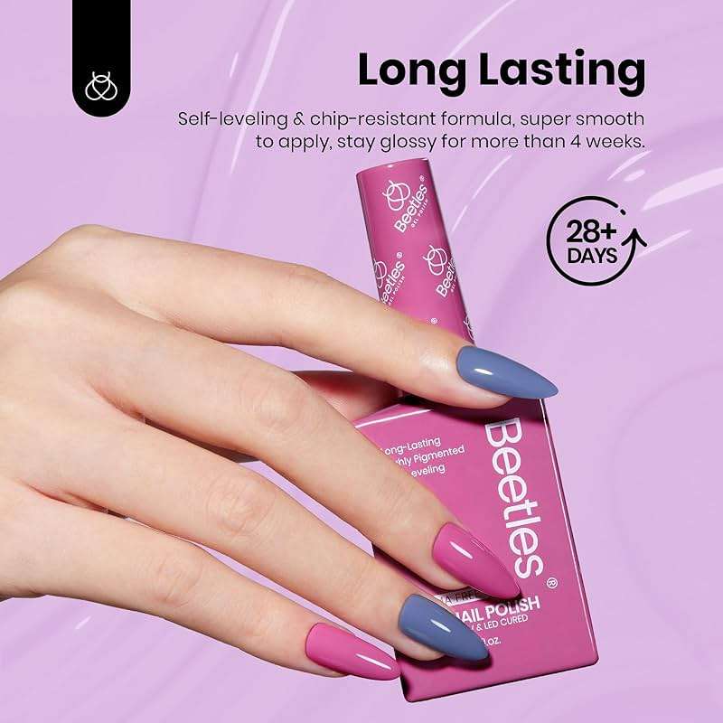 Beetles Hema-Free Gel Polish Set - 6 Colors 15ml Full Size Baby Pink Purple Gel Nude Pink Summer Colors Gel Polish Kit Soak Off Uv LED Nail Lamp DIY Home Manicure Salon Serene Afternoon - Image 5