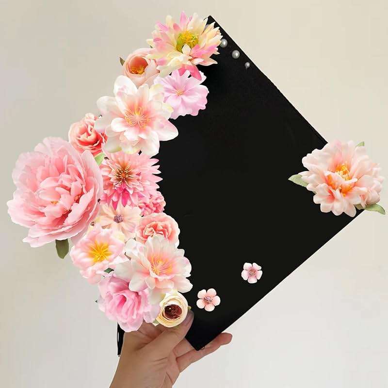 YiYunFloral Artificial Flowers Heads Combo Pink Flowers Mix Silk Flowers Heads Faux Rose Bulk for Craft Garland Graduation Cap Wedding Bridal Baby Shower Home Party Decoration DIY Cake Decor - Image 4