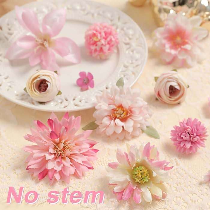 YiYunFloral Artificial Flowers Heads Combo Pink Flowers Mix Silk Flowers Heads Faux Rose Bulk for Craft Garland Graduation Cap Wedding Bridal Baby Shower Home Party Decoration DIY Cake Decor - Image 6