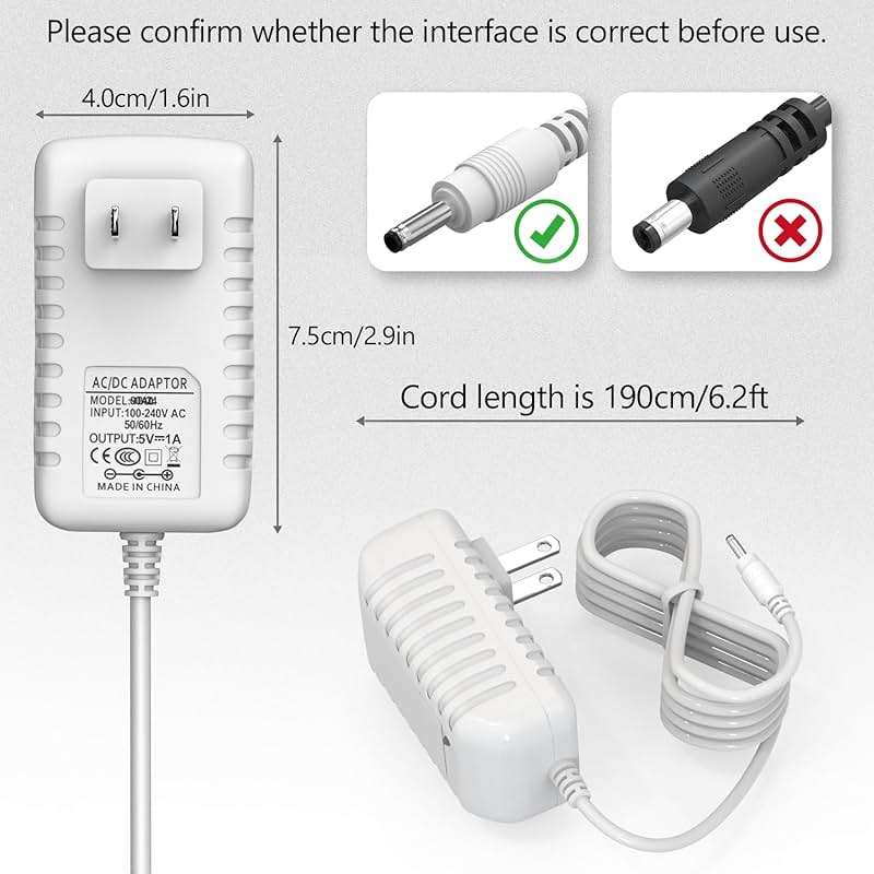 Replacement for Hello Baby Monitor Charger HB66 / HB6550 / HB50 / HB30, K05S050100U, 5V Adapter for HelloBaby Camera Monitor Power Cord - Image 3