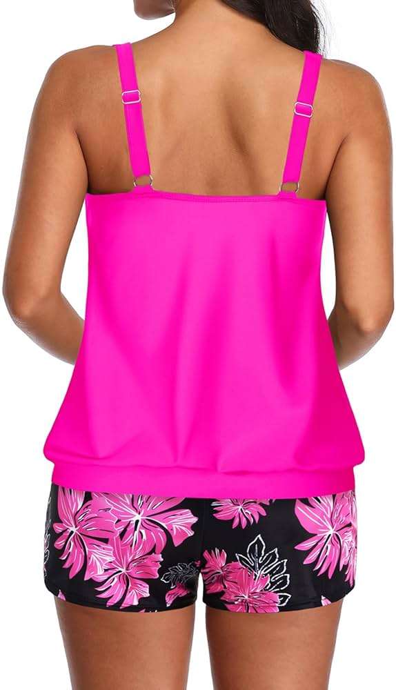Aqua Eve Two Piece Women's Tankini Swimsuits Blouson Swim Tank Top with Shorts Modest Bathing Suits - Image 2