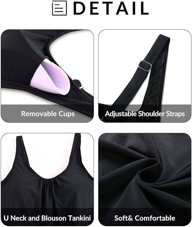Aqua Eve Two Piece Women's Tankini Swimsuits Blouson Swim Tank Top with Shorts Modest Bathing Suits - Image 6