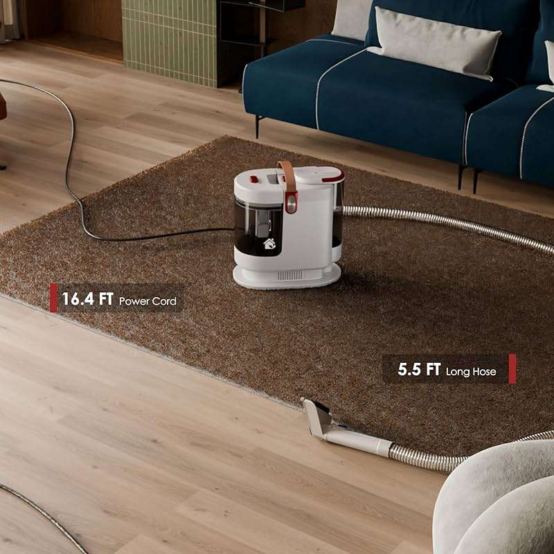 WURESE Portable Upholstery and Carpet Cleaner Machine, 15Kpa Spot Cleaner Deep Cleans Pet Stains, Couch Cleaner with 3 Tools and Self-Cleaning System for Area Rugs, Furniture, Stair, Car, Rose - Image 6