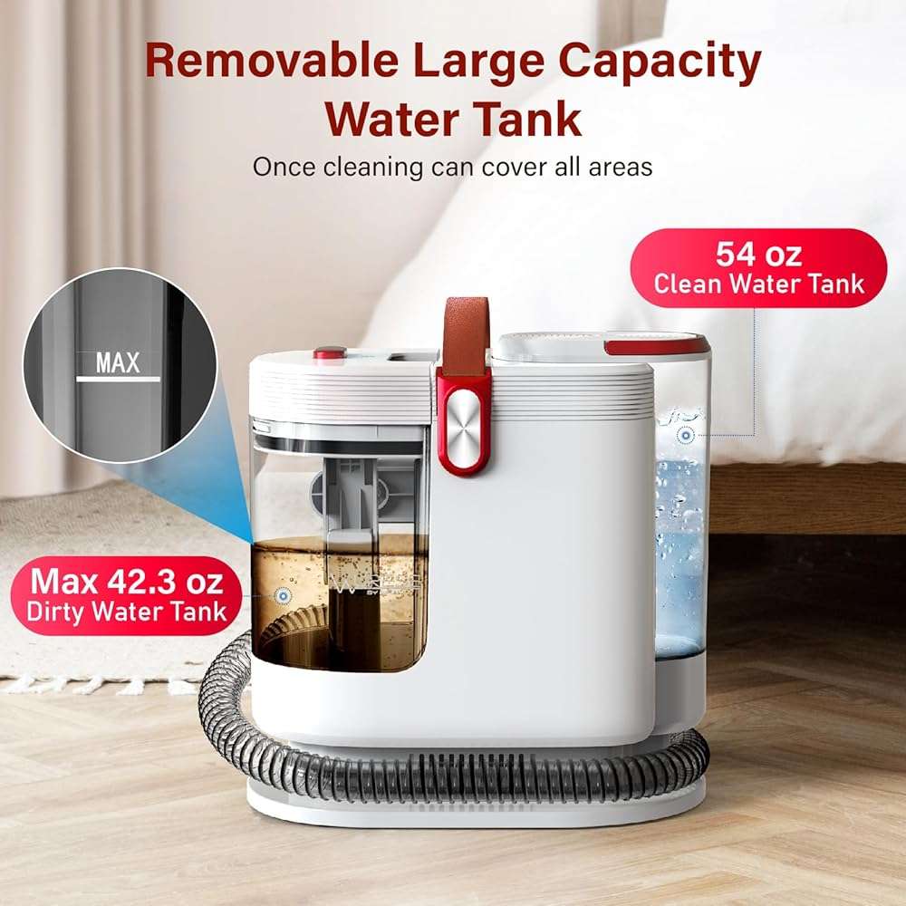 WURESE Portable Upholstery and Carpet Cleaner Machine, 15Kpa Spot Cleaner Deep Cleans Pet Stains, Couch Cleaner with 3 Tools and Self-Cleaning System for Area Rugs, Furniture, Stair, Car, Rose - Image 7