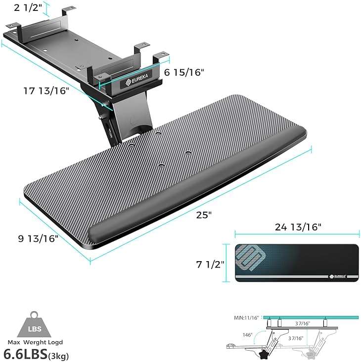 EUREKA ERGONOMIC Keyboard Tray Height Adjustable, Swivel Tilt Computer Keyboard Drawer Under Desk, 25x9.13'' Sliding Keyboard & Mouse Platform with Mouse Pad for Typing, Black - Image 3