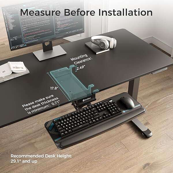 EUREKA ERGONOMIC Keyboard Tray Height Adjustable, Swivel Tilt Computer Keyboard Drawer Under Desk, 25x9.13'' Sliding Keyboard & Mouse Platform with Mouse Pad for Typing, Black - Image 4