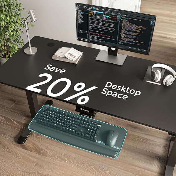 EUREKA ERGONOMIC Keyboard Tray Height Adjustable, Swivel Tilt Computer Keyboard Drawer Under Desk, 25x9.13'' Sliding Keyboard & Mouse Platform with Mouse Pad for Typing, Black - Image 7