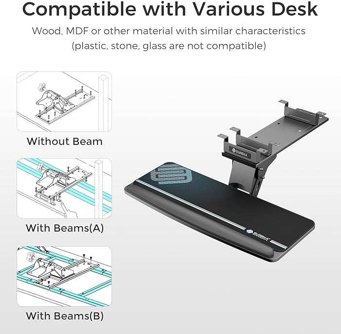 EUREKA ERGONOMIC Keyboard Tray Height Adjustable, Swivel Tilt Computer Keyboard Drawer Under Desk, 25x9.13'' Sliding Keyboard & Mouse Platform with Mouse Pad for Typing, Black - Image 8