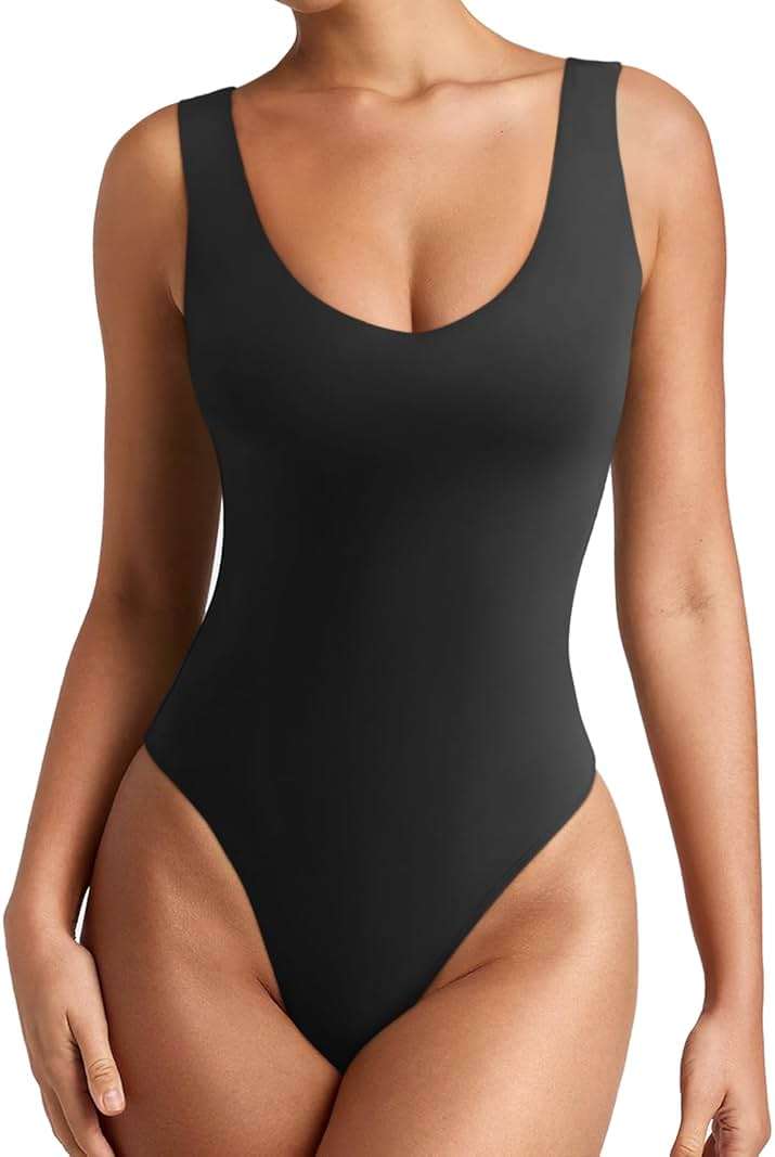 REORIA Butsmooth® Womens Sexy Deep V Neck Backless Sleeveless Double Lined Thong Bodysuits for Going Out - Image 2