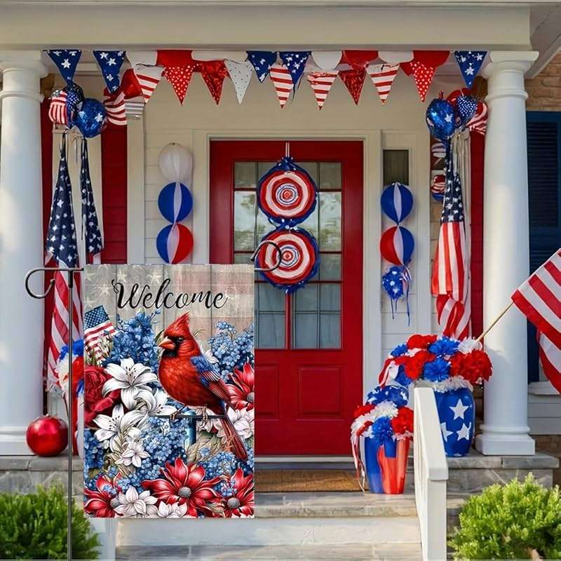 JIGINOFV 4th of July Garden Flags 12x18 Inch Double Sided Outside | Small Burlap Patriotic Welcome Cardinal Outdoor Yard Flags Fourth of July Decorations Memorial Day Farmhouse Porch Lawn Decor - Image 2