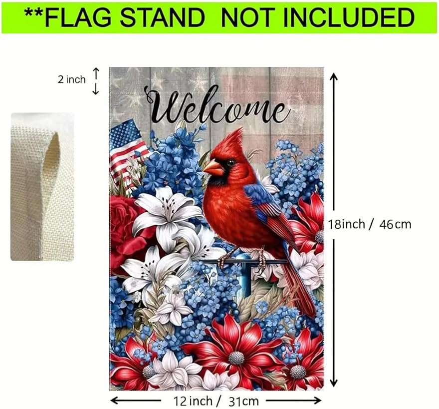 JIGINOFV 4th of July Garden Flags 12x18 Inch Double Sided Outside | Small Burlap Patriotic Welcome Cardinal Outdoor Yard Flags Fourth of July Decorations Memorial Day Farmhouse Porch Lawn Decor - Image 3