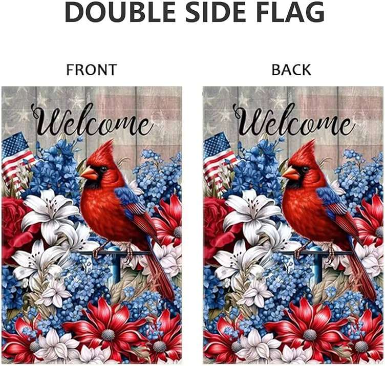 JIGINOFV 4th of July Garden Flags 12x18 Inch Double Sided Outside | Small Burlap Patriotic Welcome Cardinal Outdoor Yard Flags Fourth of July Decorations Memorial Day Farmhouse Porch Lawn Decor - Image 4