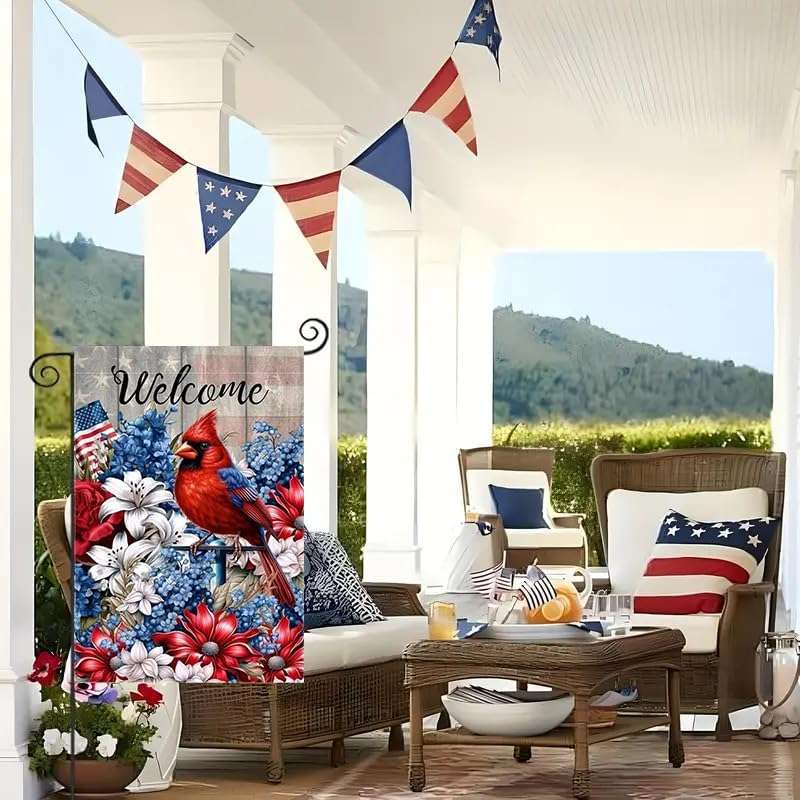 JIGINOFV 4th of July Garden Flags 12x18 Inch Double Sided Outside | Small Burlap Patriotic Welcome Cardinal Outdoor Yard Flags Fourth of July Decorations Memorial Day Farmhouse Porch Lawn Decor - Image 5