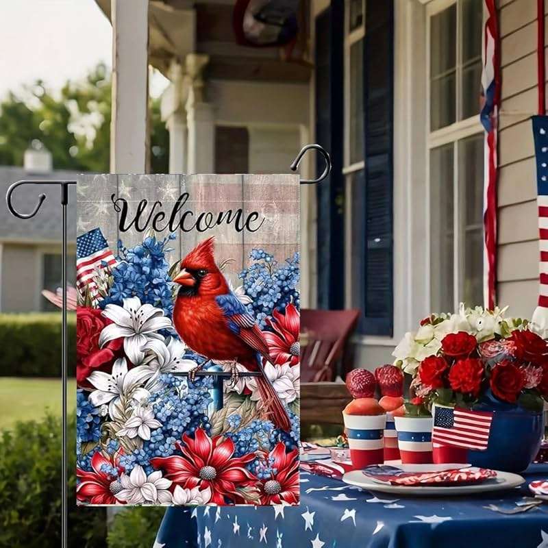 JIGINOFV 4th of July Garden Flags 12x18 Inch Double Sided Outside | Small Burlap Patriotic Welcome Cardinal Outdoor Yard Flags Fourth of July Decorations Memorial Day Farmhouse Porch Lawn Decor - Image 6