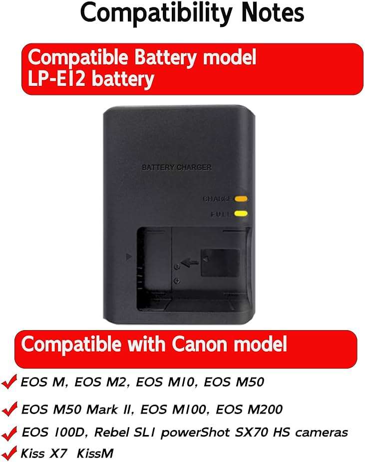 FCD TRUST LC-E12 Battery Charger Compatible with Canon LP-E12, Replacement Camera Charger for EOS M50 M50 Mark II M200 M100 M10 M2 M, 100D Rebel SL1 SX70 HS - Image 4