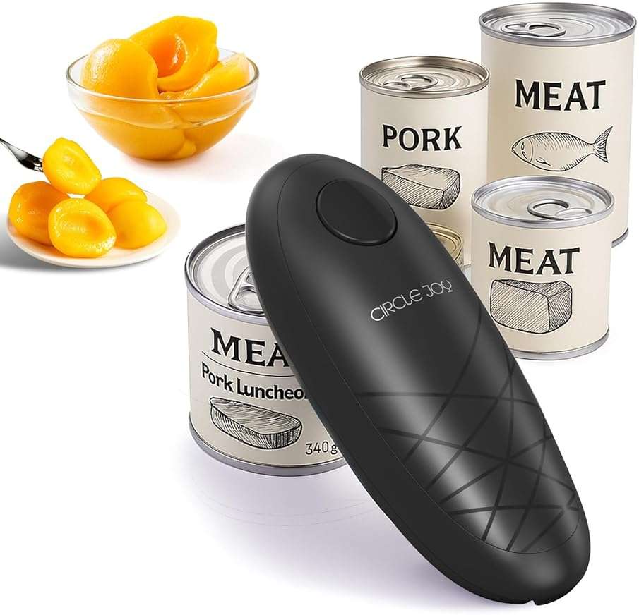 CIRCLE JOY Electric Can Opener, One-Touch Automatic Can Opening with Smooth Edges, Food Safety Handheld Battery-Operated Can Opener for Kitchen and Seniors, Black - Image 1