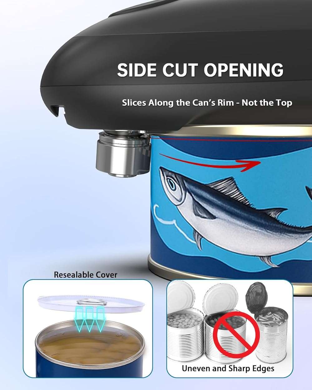 CIRCLE JOY Electric Can Opener, One-Touch Automatic Can Opening with Smooth Edges, Food Safety Handheld Battery-Operated Can Opener for Kitchen and Seniors, Black - Image 2