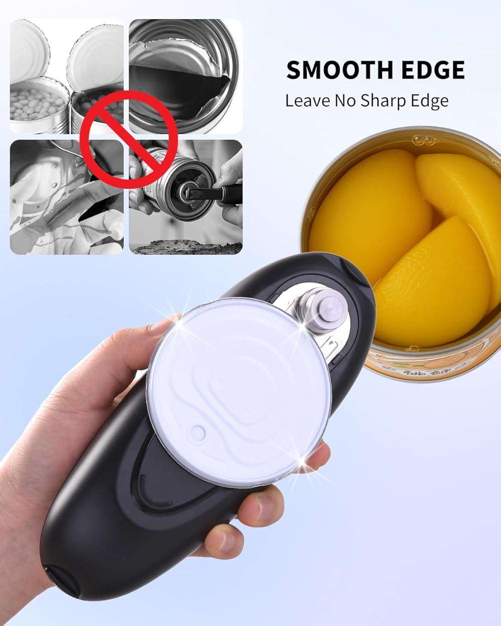 CIRCLE JOY Electric Can Opener, One-Touch Automatic Can Opening with Smooth Edges, Food Safety Handheld Battery-Operated Can Opener for Kitchen and Seniors, Black - Image 7