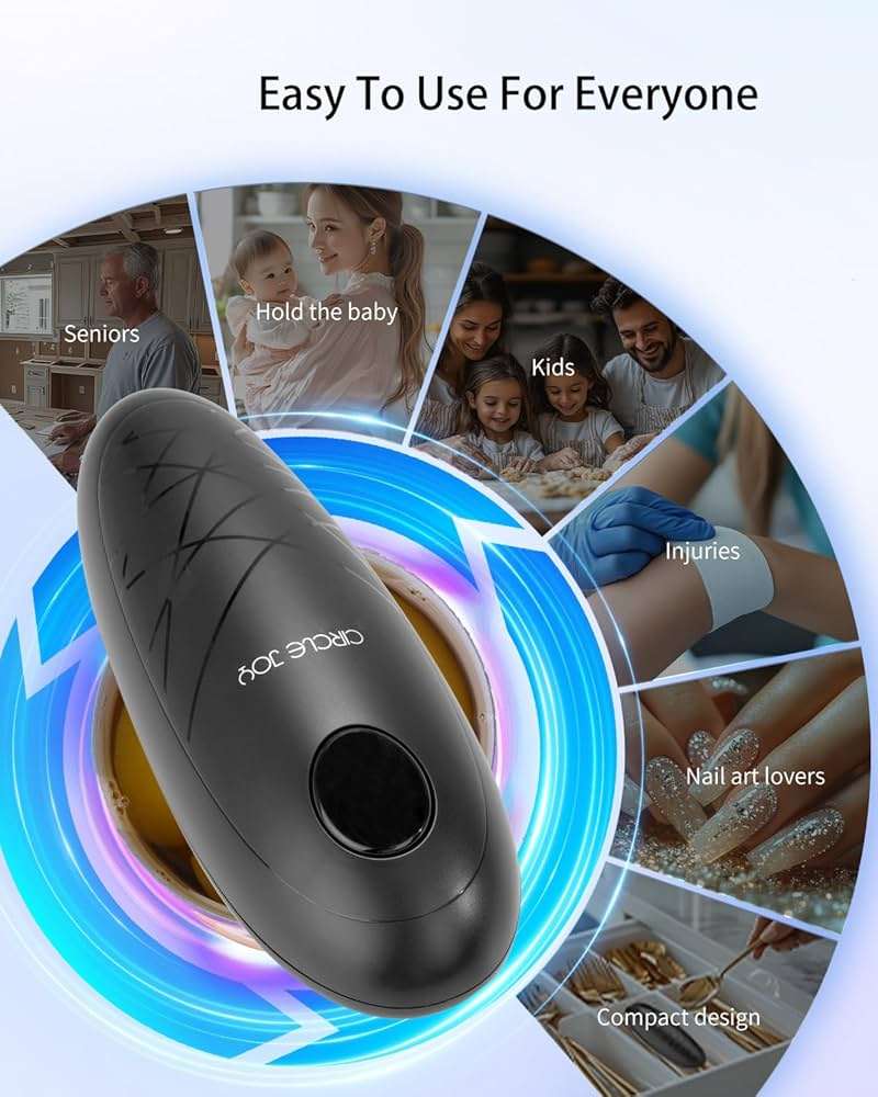 CIRCLE JOY Electric Can Opener, One-Touch Automatic Can Opening with Smooth Edges, Food Safety Handheld Battery-Operated Can Opener for Kitchen and Seniors, Black - Image 8