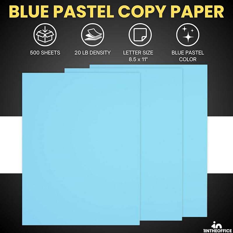 1InTheOffice Blue Copy Paper, Printer Paper, Pastel Colored Copy Paper, 20 lbs., 8.5" x 11", 500 Sheets Pack - Image 3