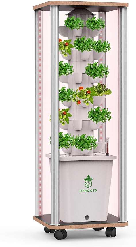 DPROOTS Hydroponic Tower Growing System, 30 Pods Vertical Indoor Garden | 360° Full-Spectrum Lights, Automatic Water Circulation System, Suitable for Leafy Greens and Herbs - Image 1