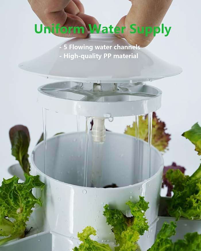 DPROOTS Hydroponic Tower Growing System, 30 Pods Vertical Indoor Garden | 360° Full-Spectrum Lights, Automatic Water Circulation System, Suitable for Leafy Greens and Herbs - Image 7