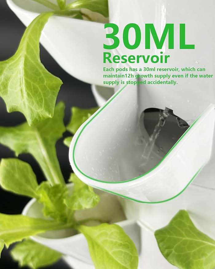 DPROOTS Hydroponic Tower Growing System, 30 Pods Vertical Indoor Garden | 360° Full-Spectrum Lights, Automatic Water Circulation System, Suitable for Leafy Greens and Herbs - Image 9