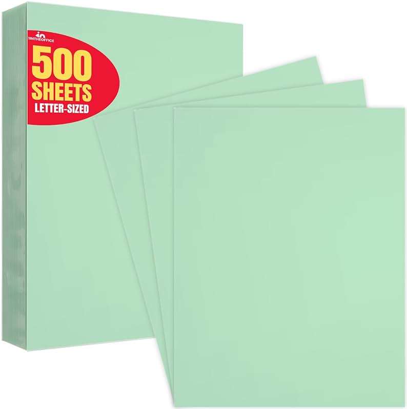 1InTheOffice Green Copy Paper, Printer Paper, Colored Copy Paper, 20 lbs., 8.5" x 11", 20 lbs., 500 Pack - Image 1