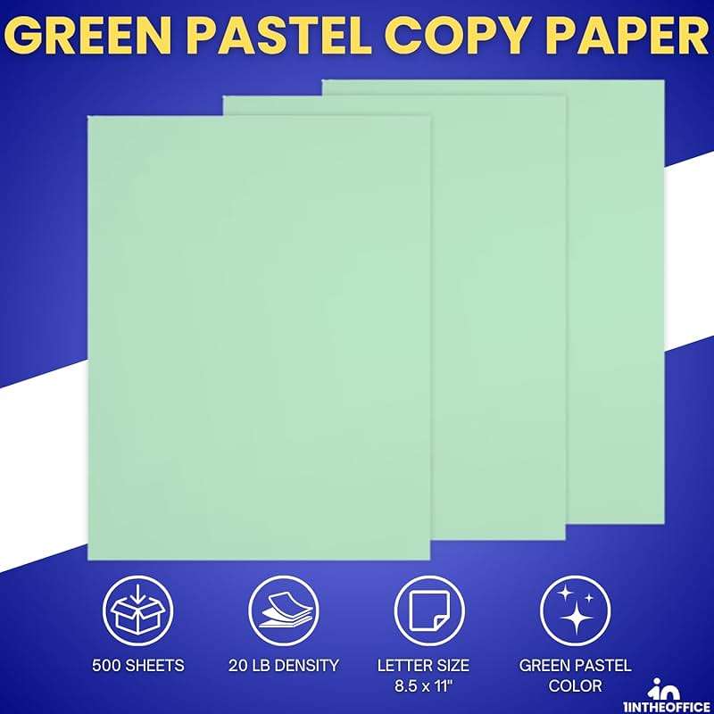 1InTheOffice Green Copy Paper, Printer Paper, Colored Copy Paper, 20 lbs., 8.5" x 11", 20 lbs., 500 Pack - Image 2